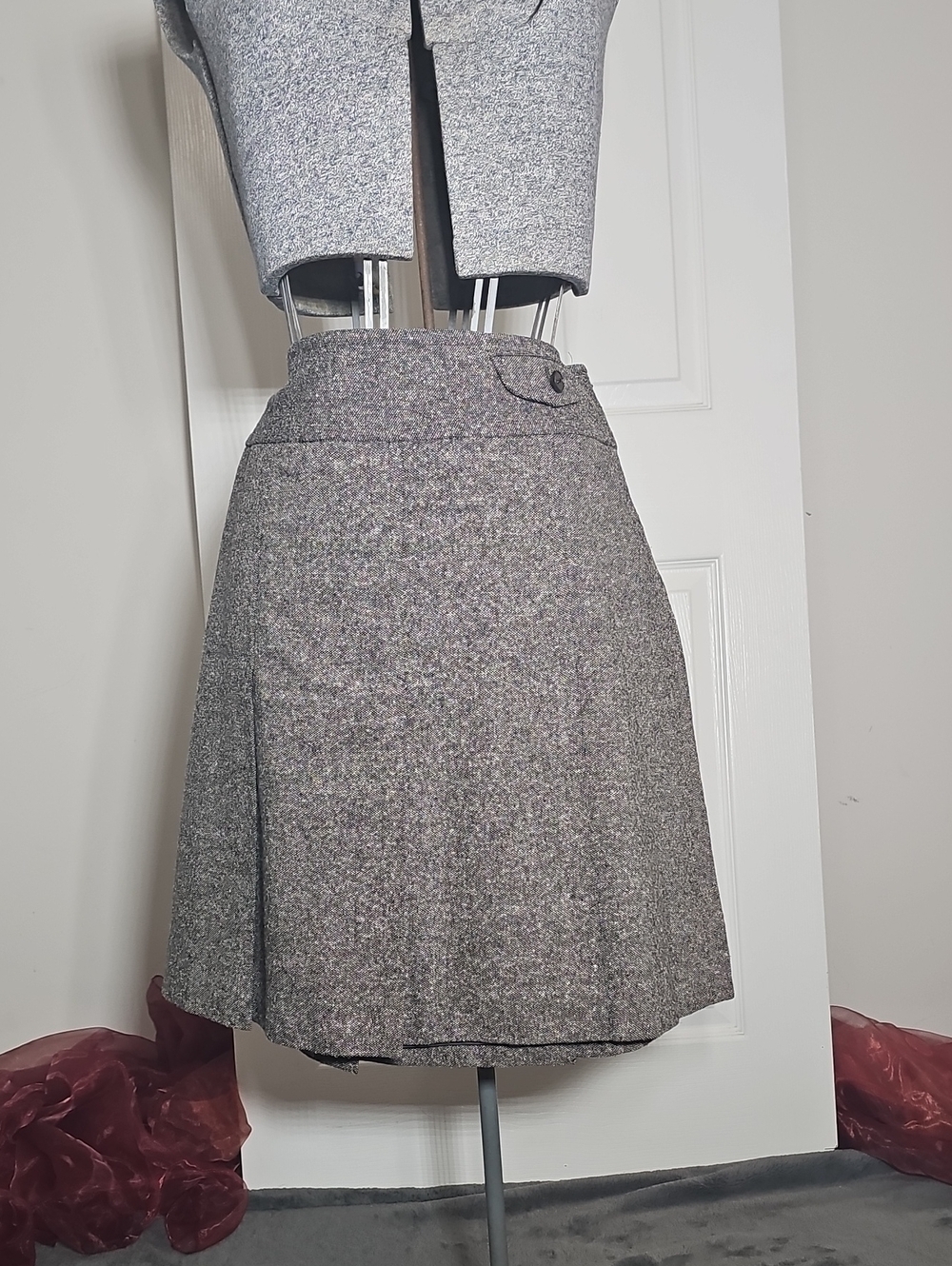 Ann Taylor LOFT Brown Tweed Pleated Skirt Wool Silk Blend Size 6